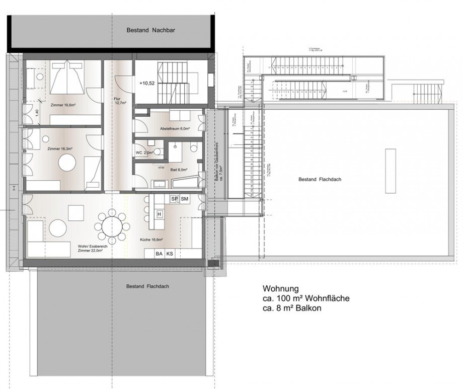 Grundriss Dachgeschosswohnung Heilbronn