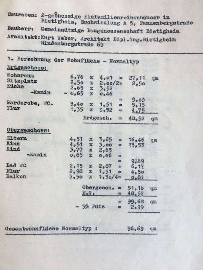 Wohnfl�chenberechnung Reihenmittelhaus Bietigheim-Bisingen