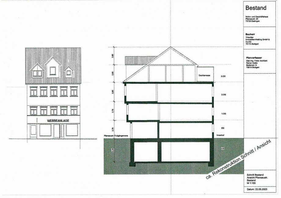 Schnitt und Ansicht Haus Esslingen