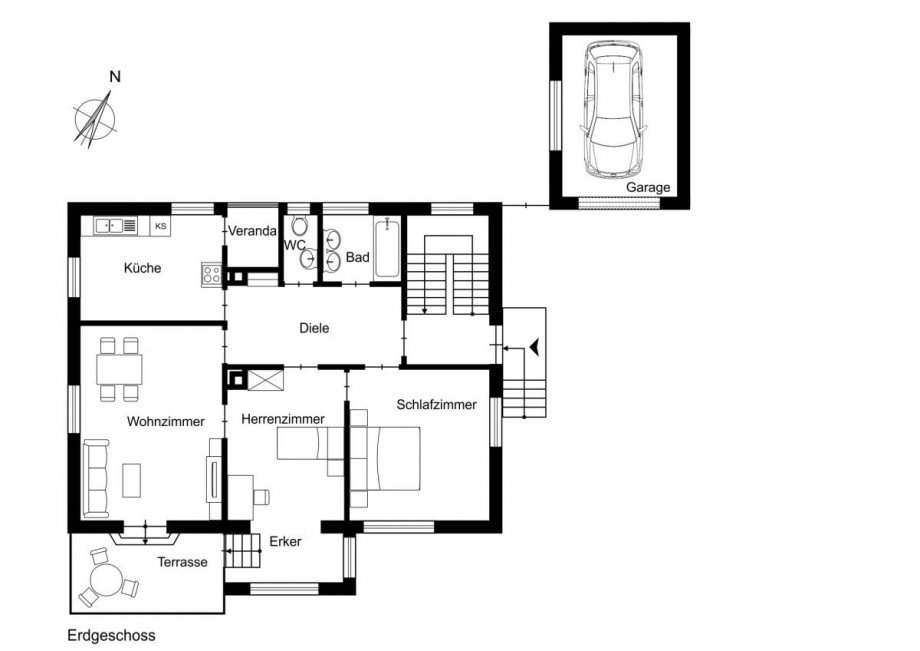 Grundriss EG Zweifamilienhaus Stuttgart