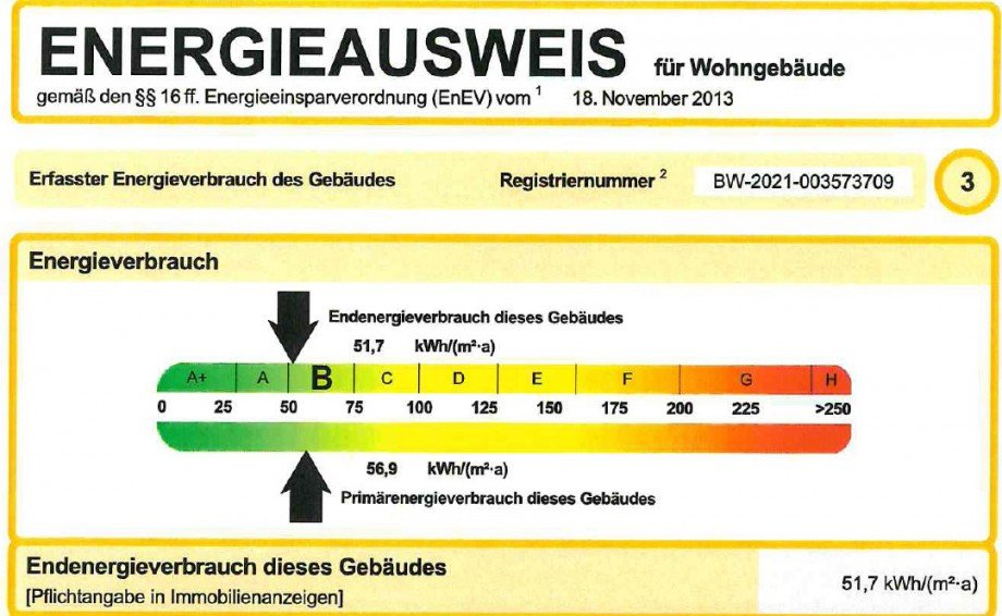 Auszug Energieausweis Maisonettewohnung Stuttgart