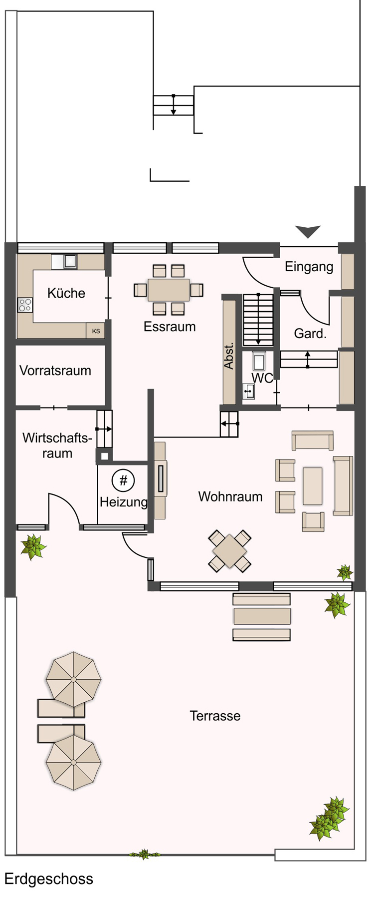 Grundriss EG Reihenmittelhaus Stuttgart