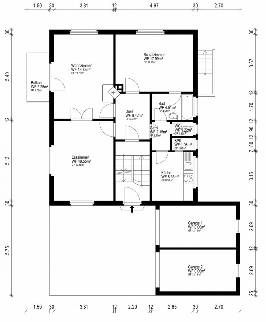 Grundriss EG Mehrfamilienhaus Stuttgart