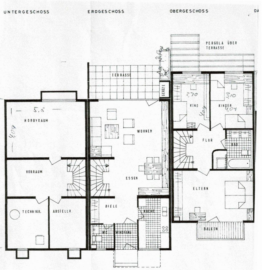 Grundriss UG, EG und OG Reihenmittelhaus Holzgerlingen